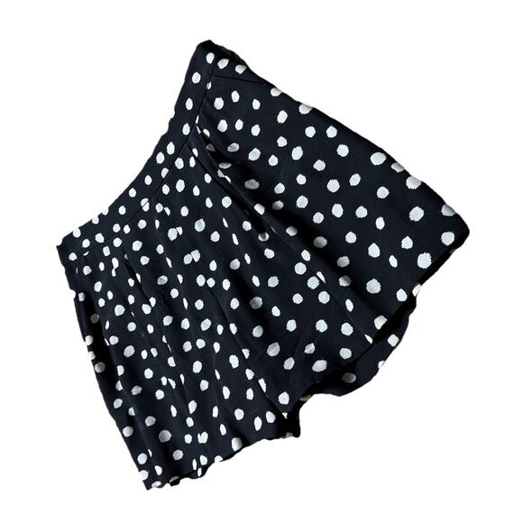 Rebecca Taylor Silk Polka Dot Shorts Size 4 Black White Pleated Flowy Pockets - Picture 1 of 8